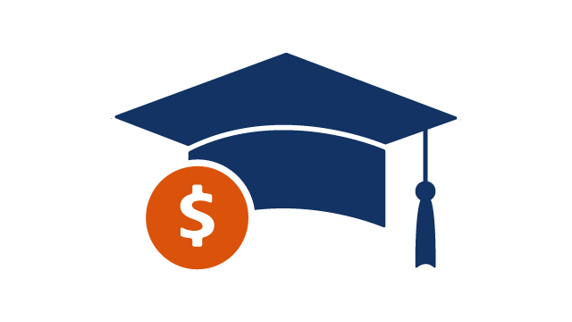 Graduation cap with dollar sign.